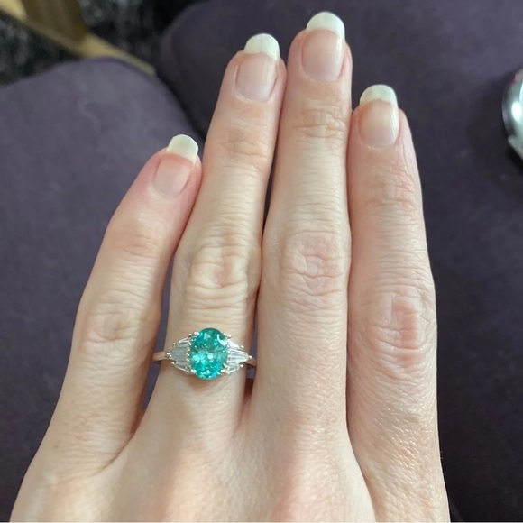 NEW Solid Sterling Silver Lab Mint Sapphire Ring - Picture 12 of 14